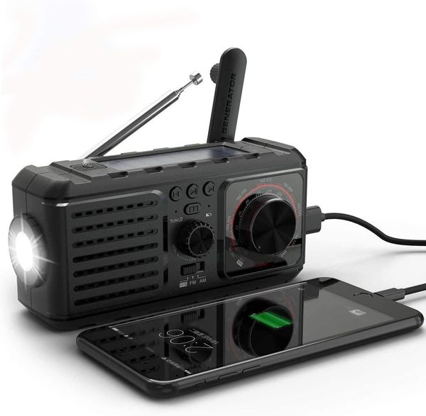 Radio-Notfallradio Tragbarer Am-FM-MP3-Player, Solar-Handkurbelbetrieb mit 2200-mAh-Akku, USB-Handy