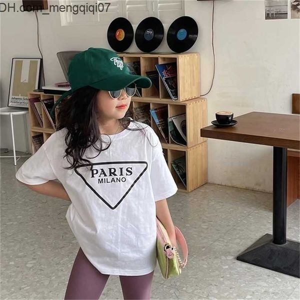 T-shirts Summer Girls T Shirt Baby Tee Kids Tops Crianças Roupas de Marca Moda Casual Carta Estampada Algodão 413Y 220610 Z230701