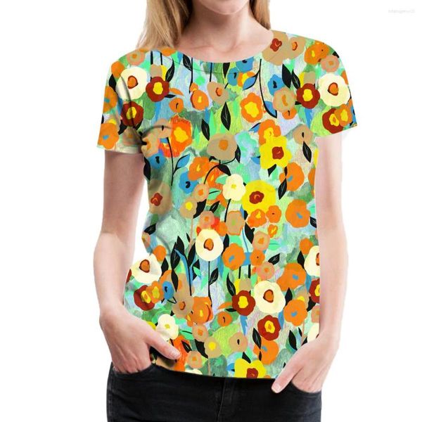 Camisetas femininas Tie Dye Flor Estampa 3D Camisetas Streetwear Moda Floral Camisa oversized com decote em O Feminino Meninas Tops Camisetas Roupas