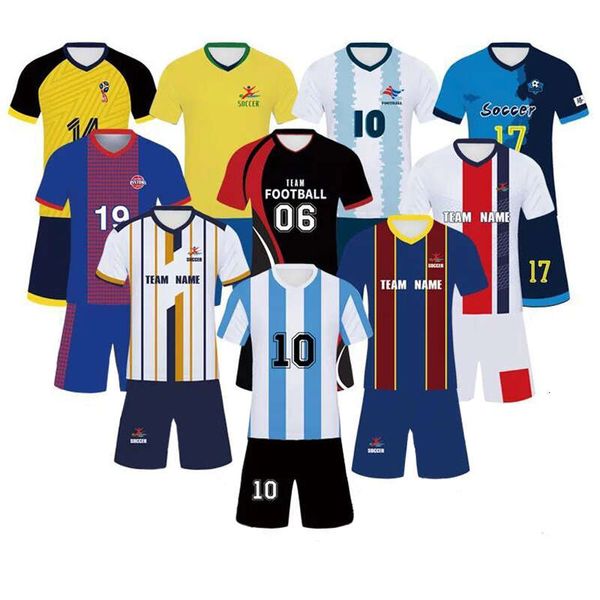 Atacado 100% Poliéster Sublimação Barata Camisetas Camisas de Futebol Kits Uniformes de Futebol Masculinos Personalizados Conjunto de Vestuário de Futebol com
