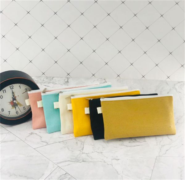 Einfachheit 14 Farben leere Leinwand Reißverschluss Federmäppchen Stiftbeutel Baumwolle Kosmetiktaschen Make-up-Taschen Handy-Clutch-Tasche JL1407