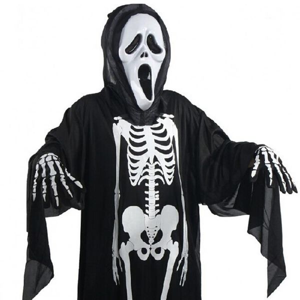 2017 Halloween Ghost Skeleton Costume Skull Guanti Maschera da diavolo Costumi spaventosi per bambini Cosplay per adulti Abbigliamento per feste di festa LX3225N