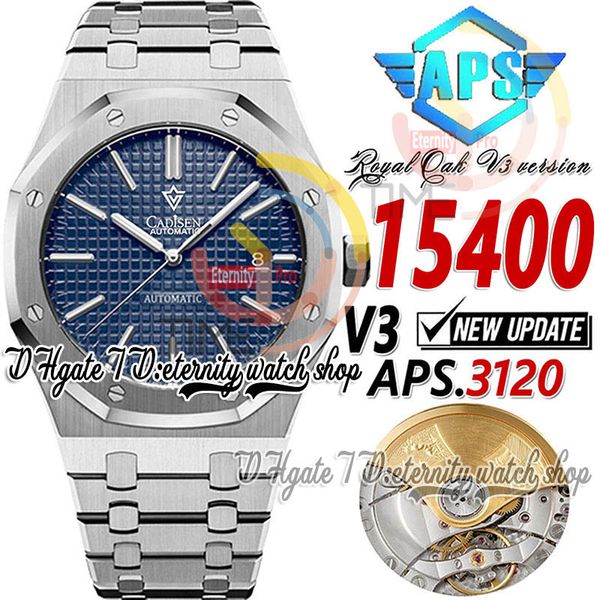 APSF V3 aps15400 A3120 apsf3120 Автоматические мужские часы Ультратонкие 9,8-мм циферблаты с синей текстурой Маркеры из нержавеющей стали 904L Браслет из нержавеющей стали Super Edition Eternity Watches b2