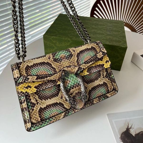 2023 novas bolsas de luxo femininas bolsa mensageiro marca bolsa de ombro designer corrente de ombro moda clássico jantar retrô pele de python de alta qualidade 25cm