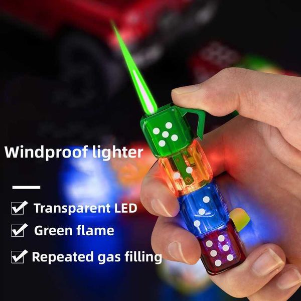 Dadi Antivento Verde Jet Fiamma Accendino Trasparente Olio Finestra Display A LED Luce Butano Personalità Creatività MTW3