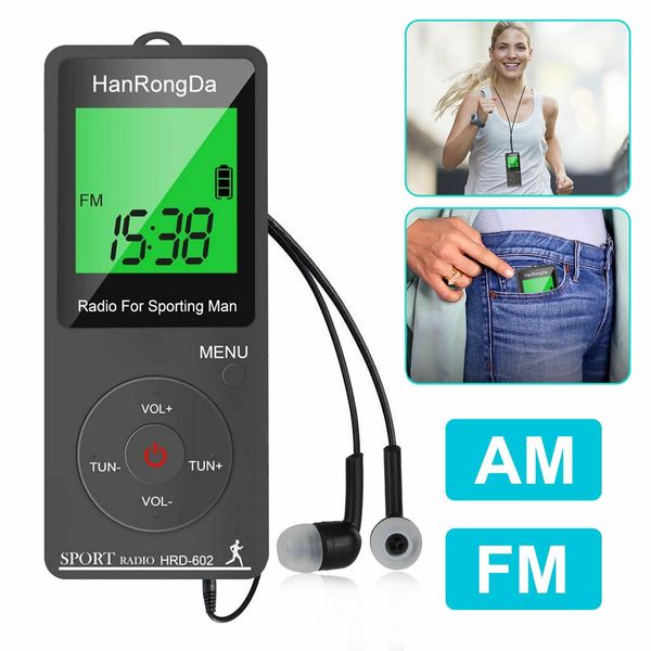 Rádio rádio fm am bateria liion recarregável rádio esportivo com função pedômetro mini rádio de bolso para esporte homem presente fone de ouvido