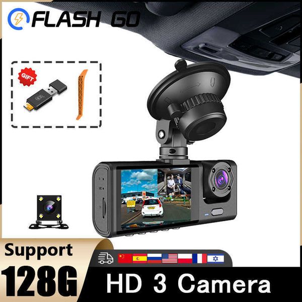DVR Dash Cam FHD 1080P Videoregistratore 3 in 1 Car DVR Dashcam View Camera con obiettivo posteriore Visione notturna per camion TaxiHKD230701