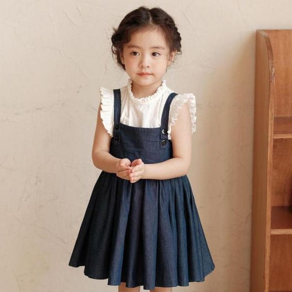 Kleidung Sets Mädchen Dunkelblau A linie Denim Overalls Rock Mädchen Hosenträger Sommer Kinder Kleidung Kinder Für Jeans 1 10y 230630