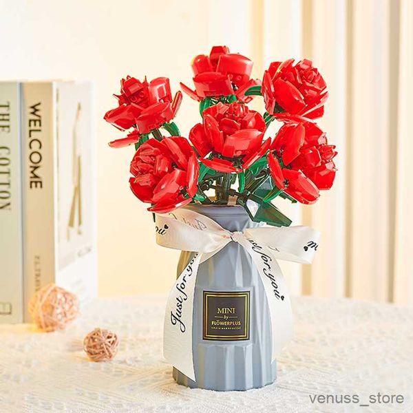 Blöcke Blumenserie Bausteine Stadt Kreative Rose Blumenblöcke Valentinstag Romantische Rose Mädchen Spielzeug Geschenke Klassisch R230701