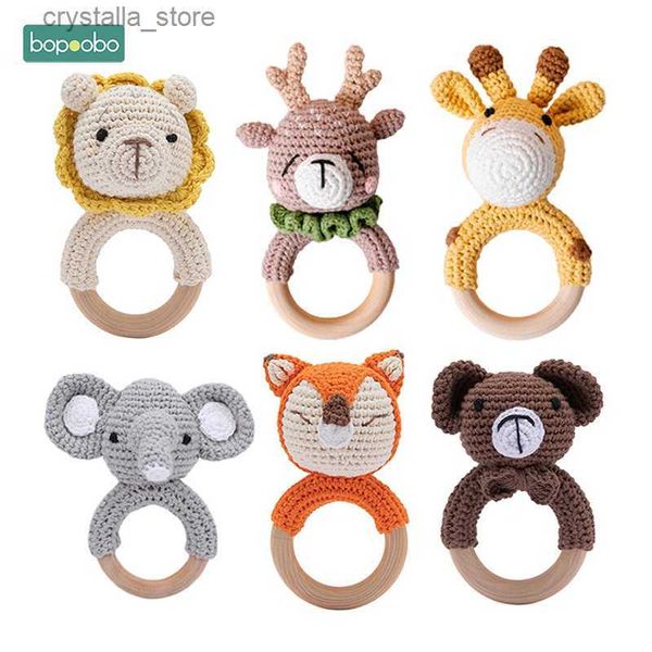 Bopoobo 1pc Sonagli per bambini Crochet Bunny Sonaglio Giocattolo Anello di legno Baby Massaggiagengive Roditore Baby Gym Mobile Sonagli Giocattoli educativi appena nati L230518