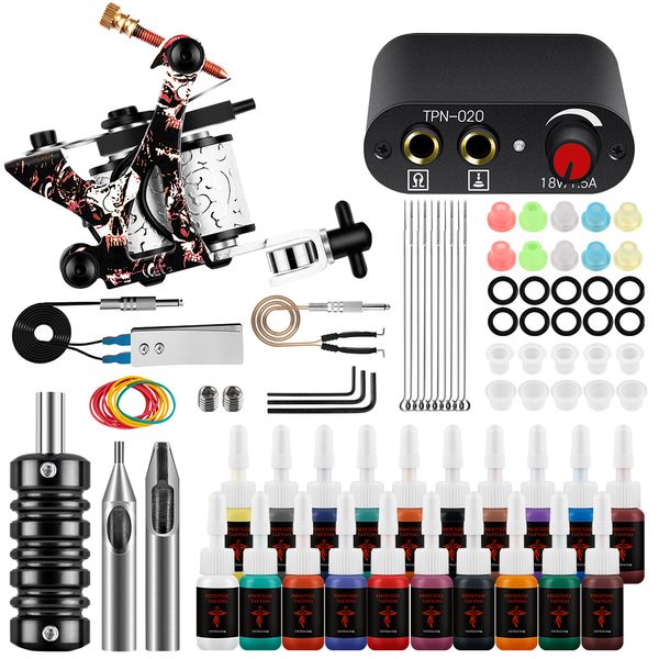 Tattoo-Maschine, komplettes Tattoo-Maschinen-Set, Netzteil, Tattoo-Tinte, Nachsorge, Creme, Zubehör, Zubehör, Körper, DIY, Kunst, Design, professionelles Kit 230630