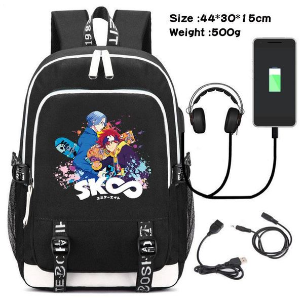 Bags Sk8 The Infinity Langa Miya Bolsa de Escola USB Unissex Messenger Backpack Backpack Back Bag Sacos de Viagem de Laptop 1121