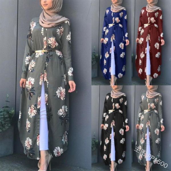 Müslüman Baskı Abaya Kimono Çiçekli Tesettür Elbise Arapça Dubai Afrikalı Kadınlar Pakistan Kaftan Marocain Kaftan Katar İslami Giyim273U