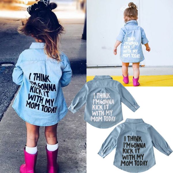 Kinder Shirts 2 7Y Kleinkind Baby Denim Brief Drucken Langarm Top Shirt Warmen Mantel Mädchen Tops Kleidung 230630