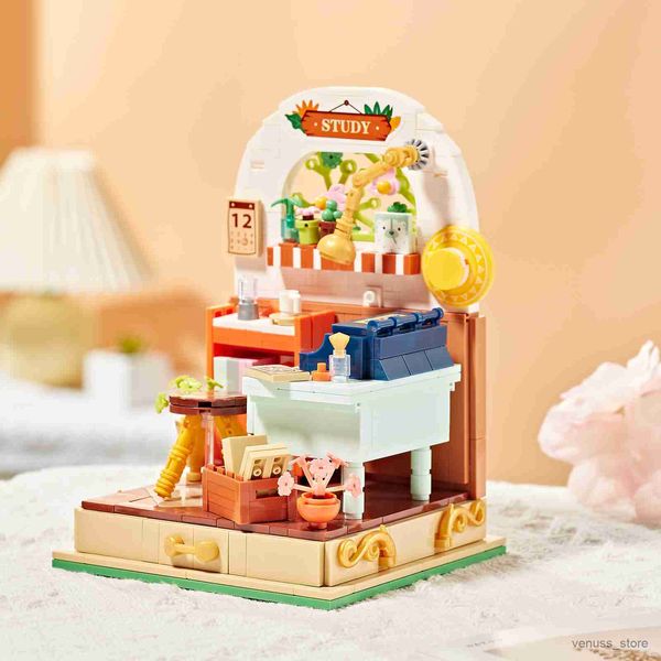 Blocchi Creatività Mini Camera da letto Bagno Casa Micro Building Block Modello educativo Giocattoli per bambini Regali R230701