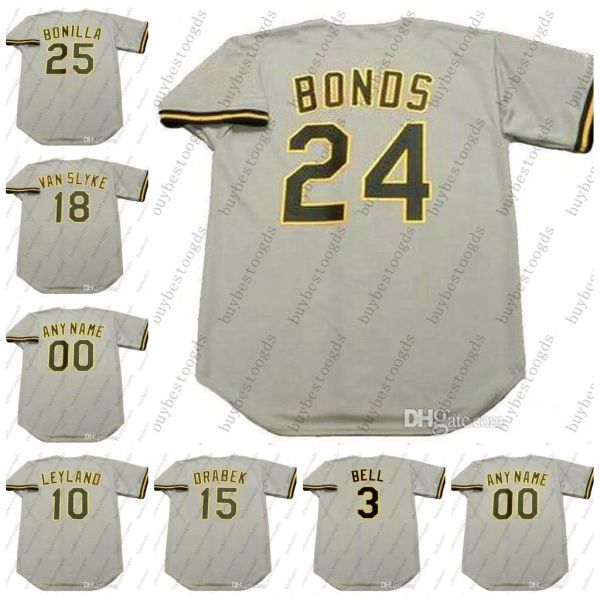 3 JAY BELL 10 JIM LEYLAND 15 DOUG DRABEK 25 BOBBY BONILLA 24 BARRY BONDS 18 ANDY VAN SLYKE Baseball-Trikots Mann