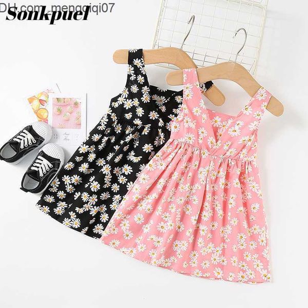 Abiti da ragazza Abiti da ragazza Abiti da bambino senza maniche con stampa floreale Bowknot Kid Summer Princess Dress Bambini Party Ball Pageant Outfit 230518 Z230701