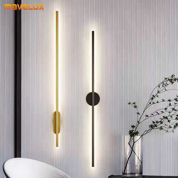 Simple Gold Black Long New Modern Applique da parete a LED Soggiorno Studio Sala da pranzo Camera da letto Comodino Corridoio Loft Hall Lampade Illuminazione per interniHKD230701