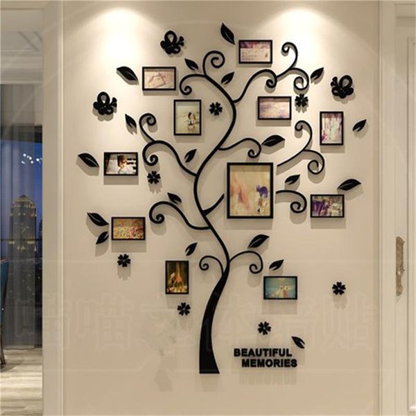 Conjuntos 3d acrílico moldura de foto adesivo de parede decoração de casa família phototree adesivos para sala de estar tv pano de fundo arte papel de parede