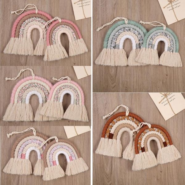 Stichlinien Rahmen Regenbogen Hanging Ornament DIY Seil handgefertigt gewebt