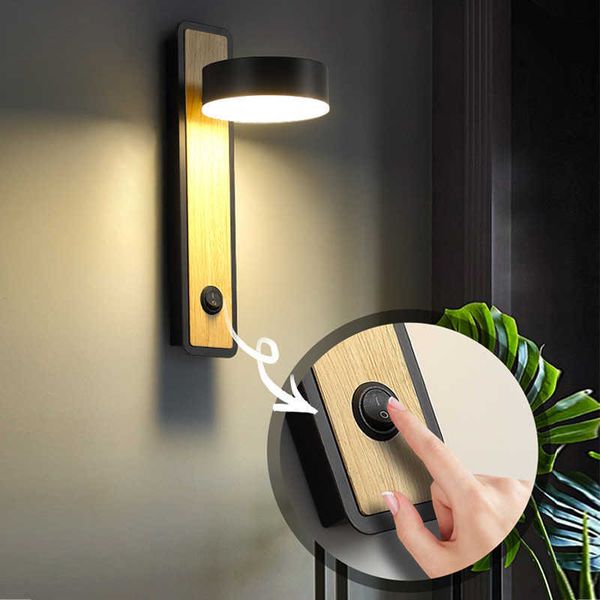 Lampada moderna a LED con interruttore Paralume girevole Studio Lettura Applique da parete Lampade da comodino Camera da letto Soggiorno Illuminazione internaHKD230701