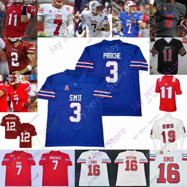 Camisas de futebol Smu Mustangs Camisa de futebol Ncaa College James Proche Patrick Nelson Delontae Scott Demerick Gary Freeman Mcdaniel