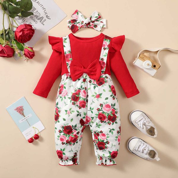 Macacão para recém-nascidos, roupas para bebês, meninas, primavera, outono, infantil, roupas de manga comprida, borboleta, babados, estampa floral, macacão para bebê, HKD230701