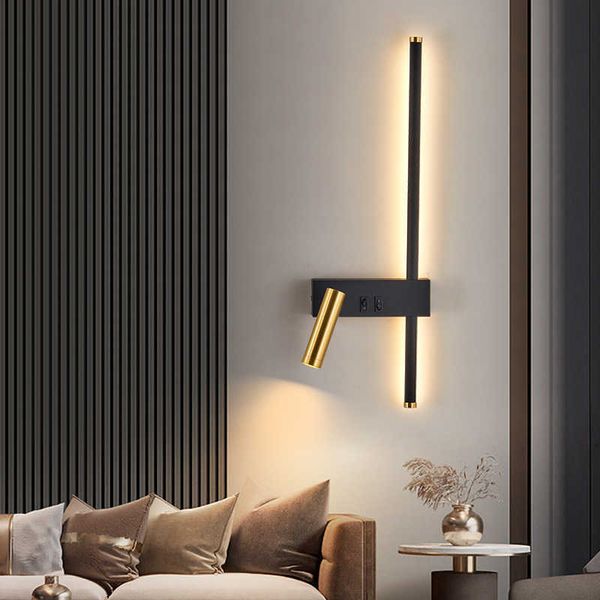 Lampade da parete Lampada a LED Faretto moderno orientabile a battente Illuminazione da comodino a doppio interruttore Sfondo decorativo Lampada da parete per soggiornoHKD230701