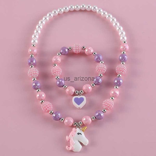 Collana con pendente a forma di coniglio carino per ragazze Collana con perline a forma di cuore per bambini Accessori per gioielli di moda 2022 Trendy all'ingrosso L230620