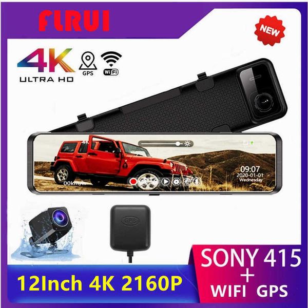 CAR DVR 12 polegadas DVR 4K 38402160P DASH CAM IMX415 VISTA VISTA TRASEIRA GPS 1080P Câmera de vídeo Monitor de estacionamento Monitorhkd230701