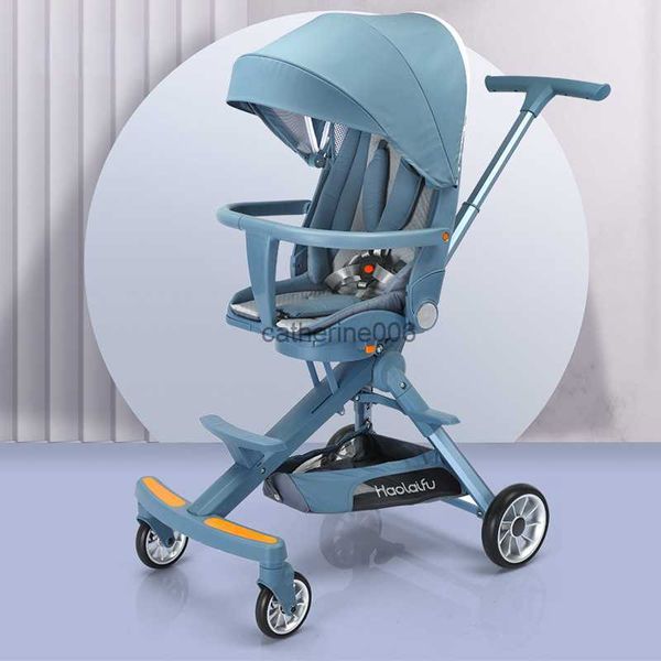 Luxuriöser Hochsicht-Kinderwagen, Zwei-Wege-Ultraleichter, tragbarer, zusammenklappbarer Kinderwagen, kann sitzen und liegen, vierrädriger Wagen, Reise-Babywagen L230625