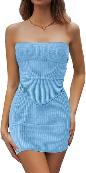 Moda Feminina Vestido de Verão Conjunto de Duas Peças Bandeau Saindo Crop Tops Conjuntos de Saia Bodycon Minivestido