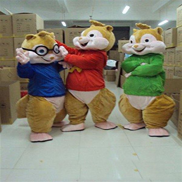 2018 Alvin and the Chipmunks Costume mascotte Chipmunks Cospaly Personaggio dei cartoni animati Costume da festa di Halloween per adulti Costume di carnevale234J