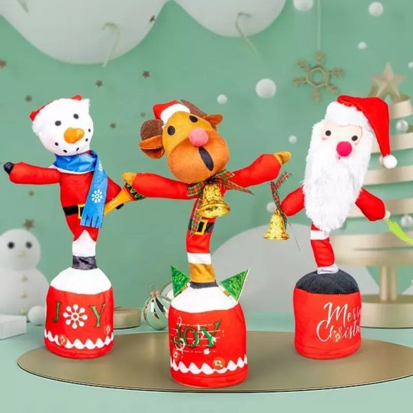 Novo Brinquedo Elétrico Papai Noel Boneco de Neve Dançando Cacto Escultura de Areia Torcendo Brinquedos de Pelúcia Elétricos Aprendendo a Falar e Cantar Boneca JY01