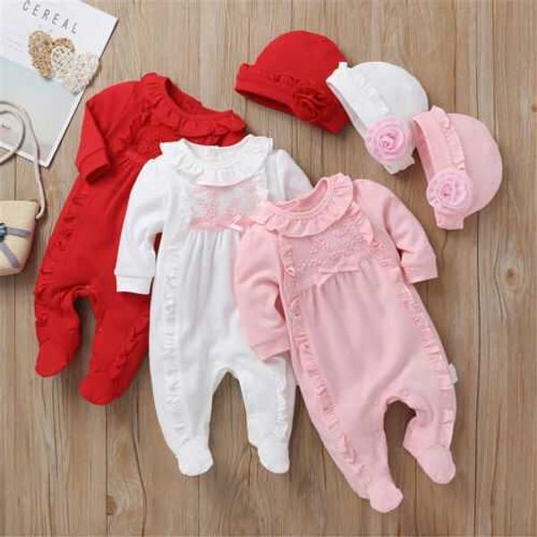 Citgeett Outono Infantil Bebê Menina Outono Roupas de Inverno Manga Comprida Macacão Macacão Vermelho Sólido Peça Única Roupa Casual 0-12M L230625