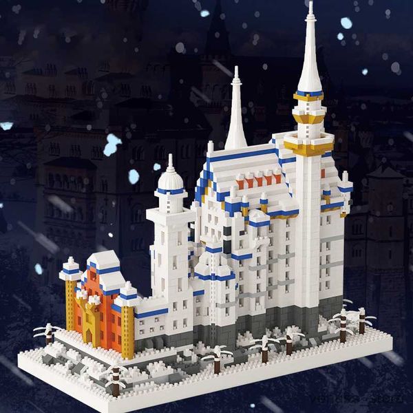 Blöcke mit LED-Licht Swan Lake Castle Baustein Montage Mini Welt Architektur Modell Spielzeug Für Kinder Weihnachten Geschenke R230701