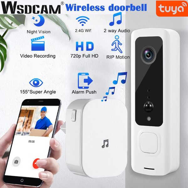 Controle WSDCAM Tuya Outdoor Wireless Wirebell Câmera Wi -Fi Door Bell Chime Kit 720p HD Ir noite 10m RIP PORTA DE MOVIMENTO HOME