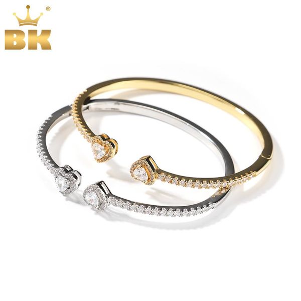 Parts the Bling King Tropfen-Herz-Manschettenarmreif mit Mikropavé, Bling-Zirkonia, verstellbares offenes Armband für Frauen