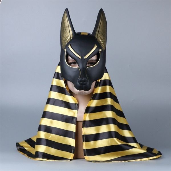 Maschere per feste Anubi egiziano Cosplay Maschera per il viso Testa di lupo Sciacallo Puntelli per travestimenti per animali Festa in maschera per Halloween 230630