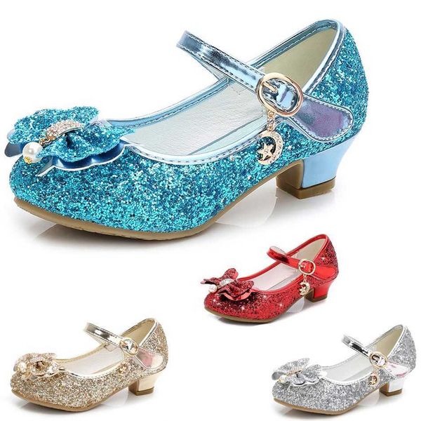 Tênis Crianças Verão Brilhante Sapatos Meninas Carnaval Salto Sapatos Princesa Crianças Bola Aurora Glitter Wedges Sandálias De Couro HalloweenHKD230701