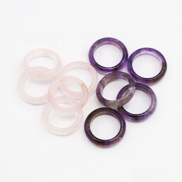 Banda Anéis largos 6mm Amethyst rosa Crystal Stone Ring BK Tail