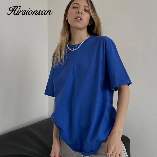 Camiseta Feminina Hirsionsan 100% Algodão T-Shirt Feminina Summer Oversized Solid Tees Casual Básica Solta Camiseta Chic O Neck Feminino Tops 230630