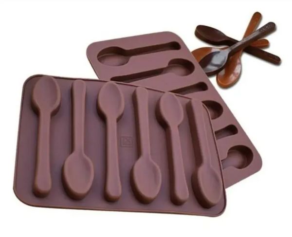 Non-stick Silicone DIY Cake Decoration mould 6 Holes Spoon Shape Chocolate Molds Jelly Ice Baking 3D Candy JY01