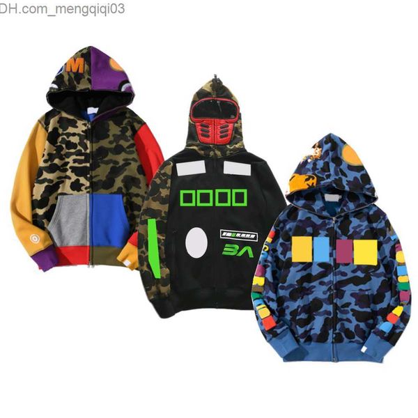 Erkek Hoodies Tişörtü Erkek Hoodies Kamuflaj tasarımı kırmızı sarı mavi ekleme polar kazak Artı boyutu 3XL fermuarlı kazak Aşıklar Z230701