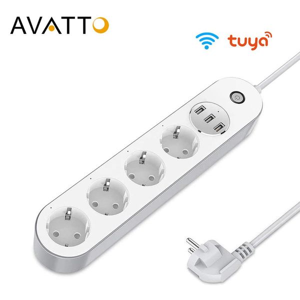 Kontrolle Avatto WPS02 EU/US/UK WiFi Smart Power Strip mit 4 Outlets 3USB -Anschlüsse, 2,1 m Verlängerungskabel -Voice arbeitet mit Alexa, Google Home zusammen