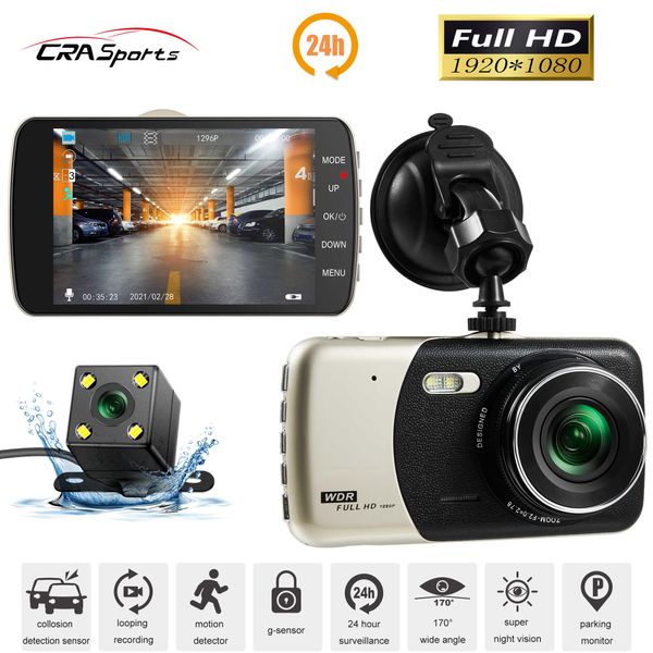 Car DVR 40IN IPS с двойной линзой Camera Auto DVR Camcorder Carser 24H парковка видеорегистратора Dash Cam Full HD 1080p Black Box Carcamhkd230701