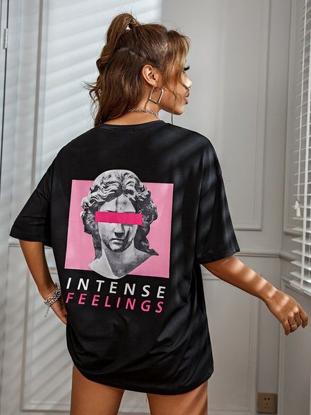 T-Shirt Feminina Intense Feelings European Art Statue Street T-Shirts Moda Feminina Hip Hop Respirável Tops Algodão Oversized Brand Clothing Tees 230630