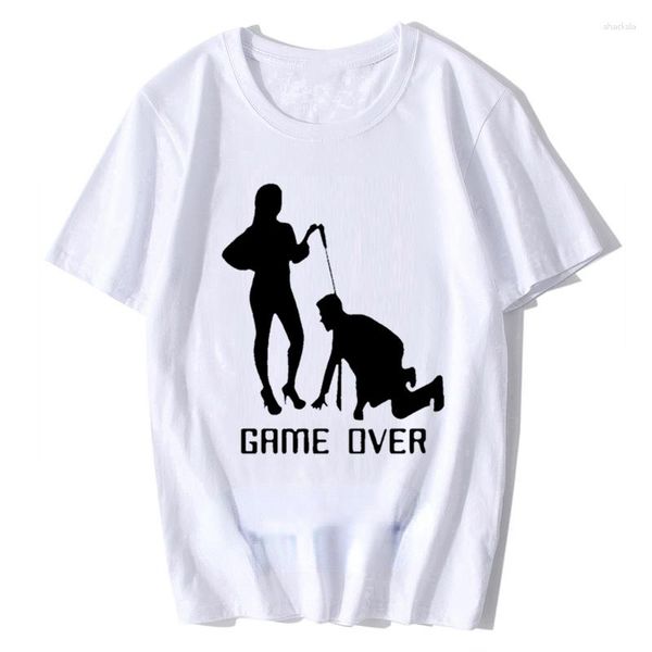 Camisetas femininas Game Over Casamento Escravo Carta Camisa Engraçada Camiseta Masculina Manga Curta Tops Presente Criativo Para Casal Amante Camiseta