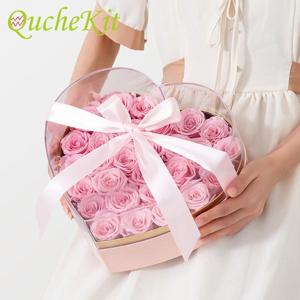 Geschenkverpackung, herzförmige Blumenbox, quadratische Acryl-Geschenkbox mit Band, Rosenblumen-Verpackungsboxen zum Verpacken von Geschenken, Blumenarrangement 230630