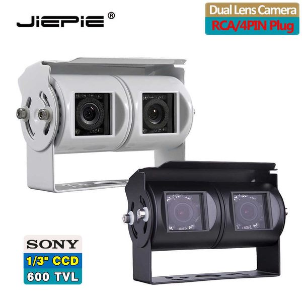 Carro dvr JIEPIE Dual Branco Revertendo RV Backup Twin Lente de Ângulo Ajustável Câmera CCD de Visão Traseira para Caminhão BusHKD230701